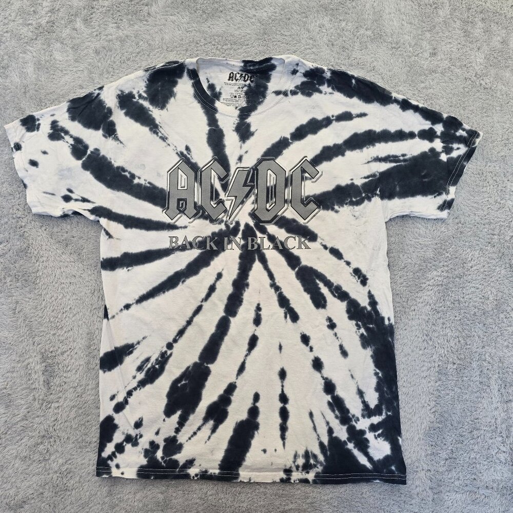 AC/DC Graphic Band Tee T Shirt Men's Size M Tie Dye NWOT Back In Black